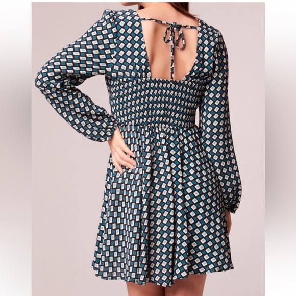 Band of the Free Genevieve Teal Diamond Long Slv Mini Dress Sz SM $119 RetailNWT - Picture 2 of 10